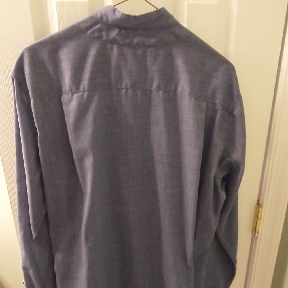 TWO-SIDED Button Down Banded Collar Men's Long Sleeve Shirt, Size Large, Blue - Picture 4 of 5